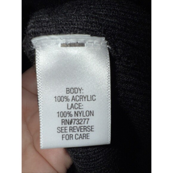 SleevelessSweater Cowl Neck Dress/long Top Black office casual sz L Lace Bottom - Picture 7 of 8